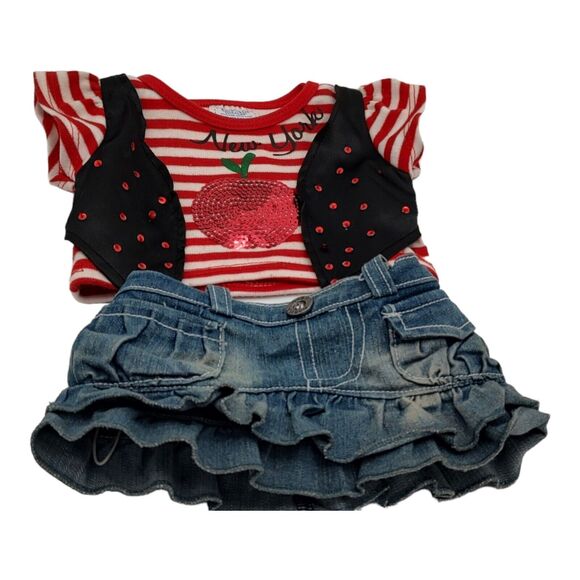 Build-A-Bear 2013 Monkey Plush Stuffed Toy + Clothes New York Shirt Denim Skirt - Picture 6 of 13